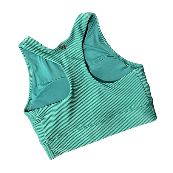 CALIA by Carrie Underwood Women's Green Ribbed Long Line Cross Over Bikini Top - Picture 2 of 4